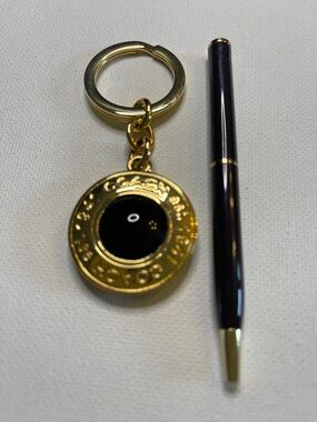 Coach Gold-tone Medallion Keychain with Purple Center and Black Coach Pen